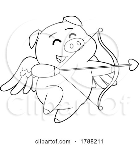 Cartoon Black and White Cupid Pig by Hit Toon