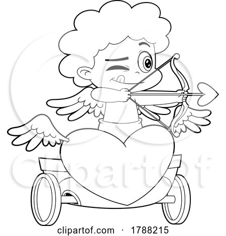 Cartoon Black and White Cupid Boy Aiming on a Chariot by Hit Toon