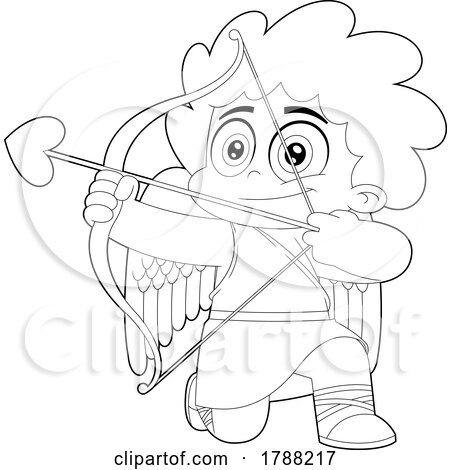 Cartoon Black and White Cupid Boy Aiming an Arrow by Hit Toon