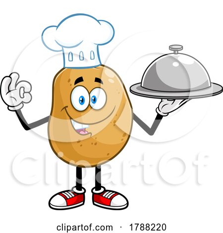 Cartoon Potato Mascot Chef Holding a Platter by Hit Toon