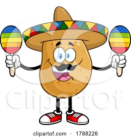 Cartoon Mexican Potato Mascot Holding Maracas by Hit Toon