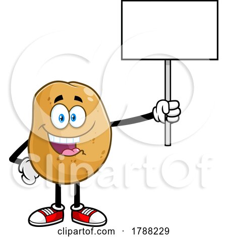 Cartoon Potato Mascot Holding a Blank Sign by Hit Toon
