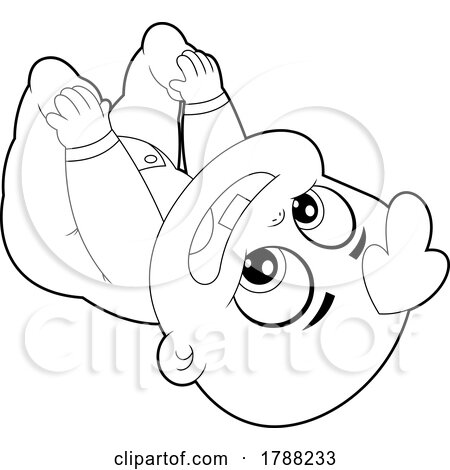 Cartoon Black and White Baby Boy Touching His Toes by Hit Toon