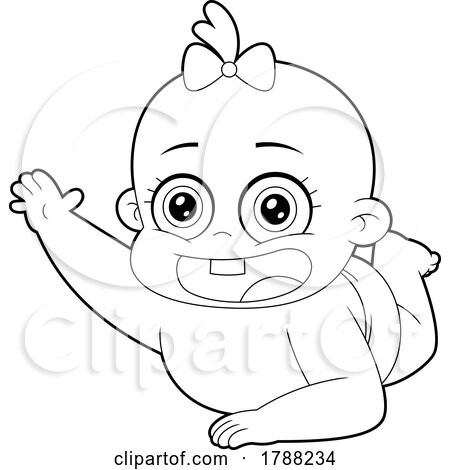 Cartoon Black and White Baby Girl Reaching by Hit Toon