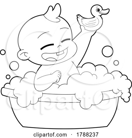 Cartoon Black and White Taking a Bubble Bath with a Rubber Ducky by Hit Toon