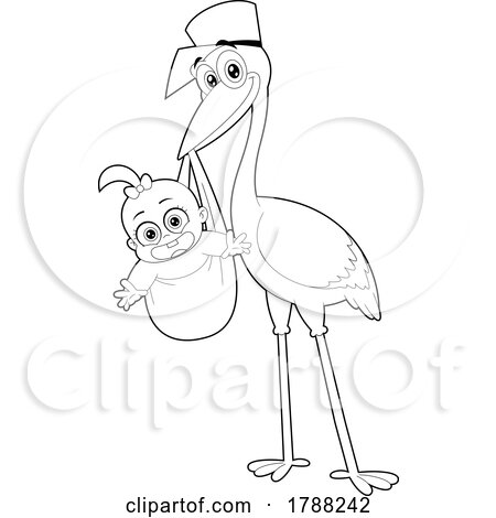 Cartoon Black and White Baby Girl Flying on a Stork by Hit Toon