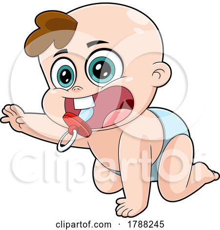 Cartoon Baby Boy Reaching and Releasing a Pacifier While Crawling by Hit Toon