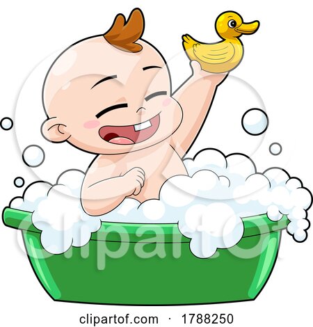 Cartoon Taking a Bubble Bath with a Rubber Ducky by Hit Toon