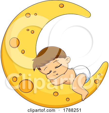Cartoon Baby Boy Sleeping on a Crescent Moon by Hit Toon