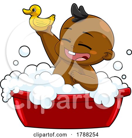 Cartoon Baby Boy Playing with a Rubber Ducky in a Tub by Hit Toon