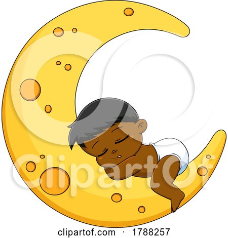 Cartoon Baby Boy Sleeping on a Crescent Moon by Hit Toon