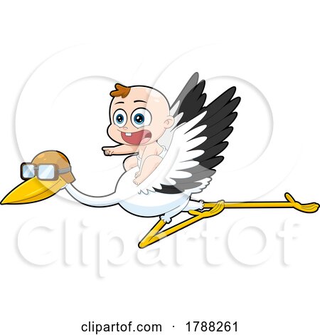 Cartoon Baby Boy Flying on a Stork by Hit Toon