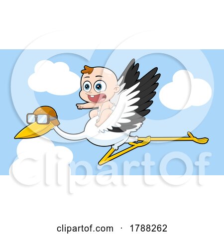Cartoon Baby Boy Flying on a Stork by Hit Toon
