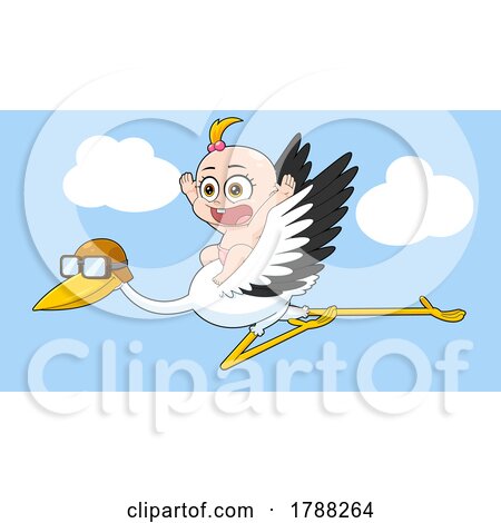 Cartoon Baby Girl Flying on a Stork by Hit Toon