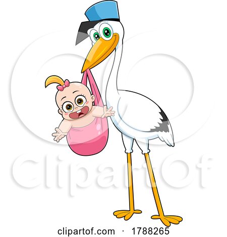 Cartoon Baby Girl Flying on a Stork by Hit Toon