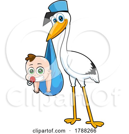 Cartoon Baby Boy and Delivery Stork by Hit Toon