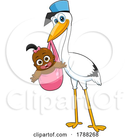 Cartoon Black Baby Girl and Stork by Hit Toon