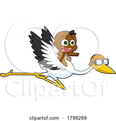 Cartoon Black Baby Boy Flying on a Stork by Hit Toon