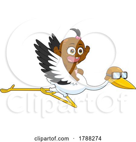 Cartoon Black Baby Girl Flying on a Stork by Hit Toon