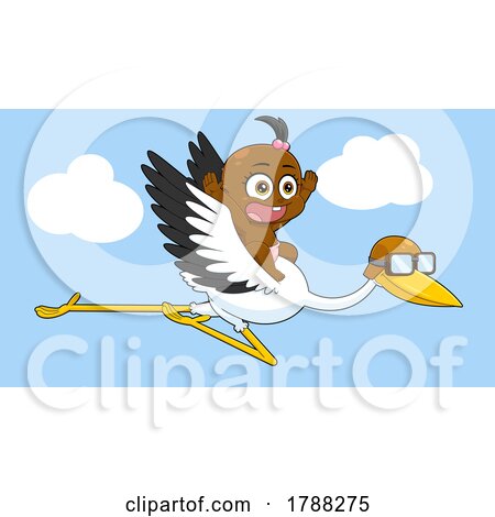 Cartoon Black Baby Girl Flying on a Stork by Hit Toon