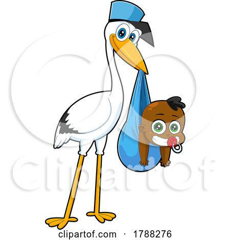 Cartoon Black Baby Boy and a Stork by Hit Toon