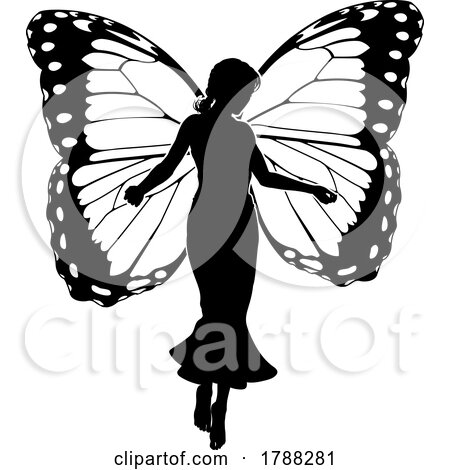 A Fairy in Silhouette with Butterfly Wings by AtStockIllustration