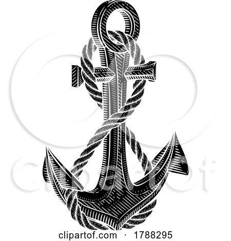 Ship Anchor and Rope Nautical Illustration Woodcut by AtStockIllustration  #1788295