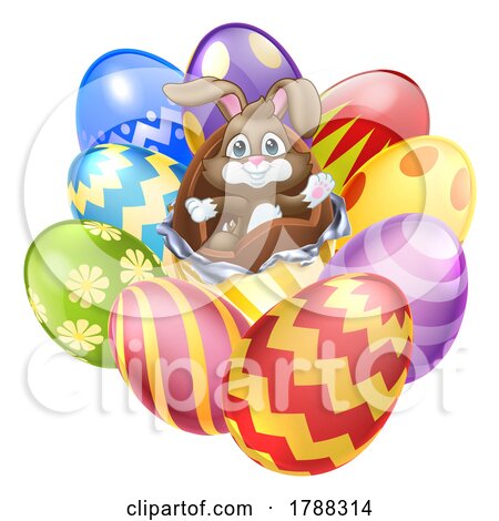 Easter Bunny Giant Chocolate Easter Eggs Cartoon by AtStockIllustration