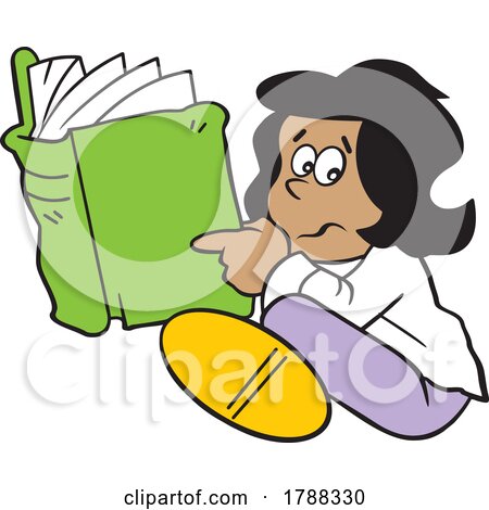 Cartoon Confused Girl Sitting and Reading a Book by Johnny Sajem