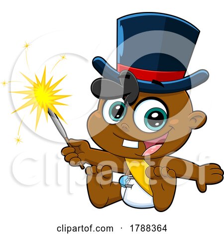 Cartoon New Year Baby Holding a Sparkler by Hit Toon