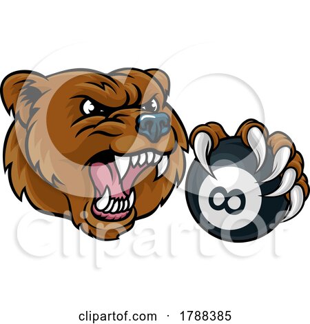Bear Angry Pool 8 Ball Billiards Mascot Cartoon by AtStockIllustration