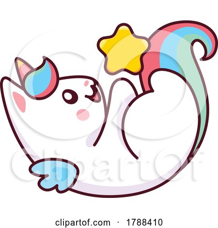 Cartoon Unicorn Cat Playing with a Star by Vector Tradition SM