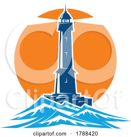Lighthouse Island with Waves and Beacon by Vector Tradition SM