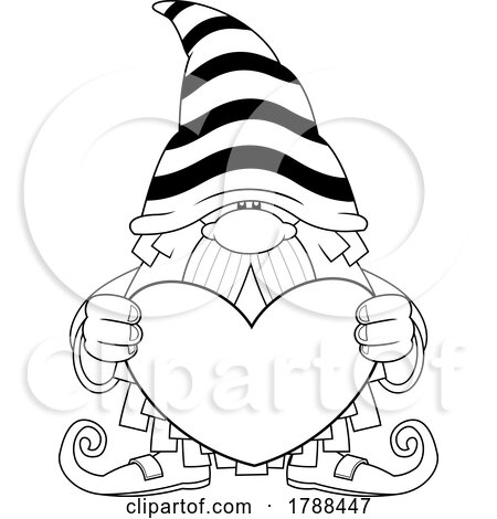 Cartoon Black and White Valentine Gnome Holding a Big Love Heart by Hit Toon