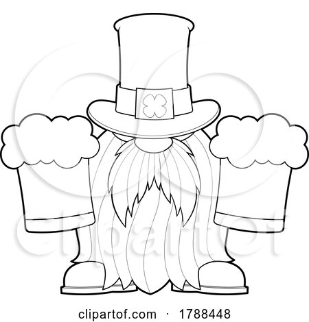 Cartoon Black and White Long Bearded Leprechaun Holding Green Beers by Hit Toon