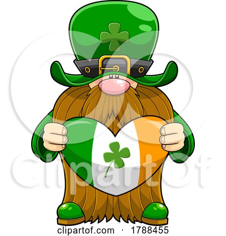 Cartoon Long Bearded Leprechaun Holding an Irish Flag Heart by Hit Toon