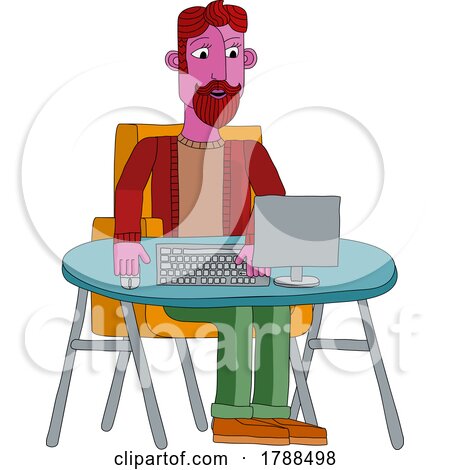 Man Working Behind Desk Computer Workstation by AtStockIllustration