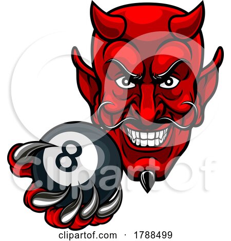 Devil Angry Pool 8 Ball Billiards Mascot Cartoon by AtStockIllustration