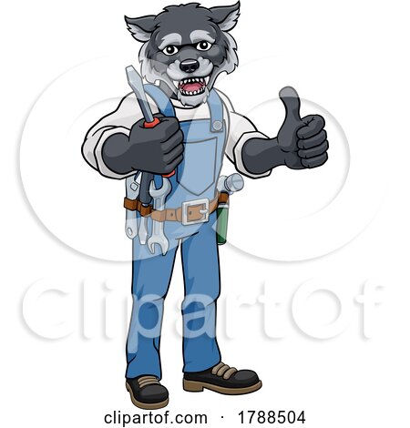 Wolf Electrician Handyman Holding Screwdriver by AtStockIllustration