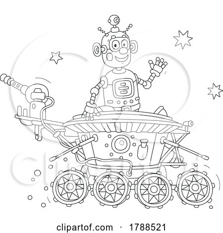 Cartoon Black And White Robot Riding a Rover by Alex Bannykh