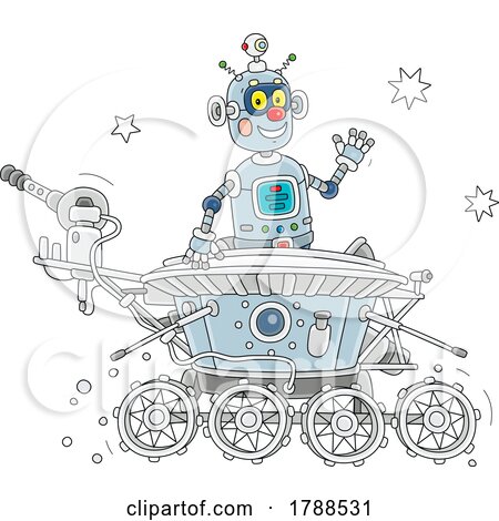 Cartoon Robot Riding a Rover by Alex Bannykh