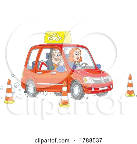 Cartoon Woman Taking a Driving Lesson by Alex Bannykh