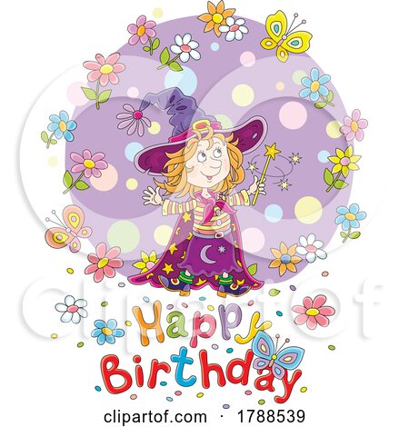 Cartoon Witch and Happy Birthday Text by Alex Bannykh