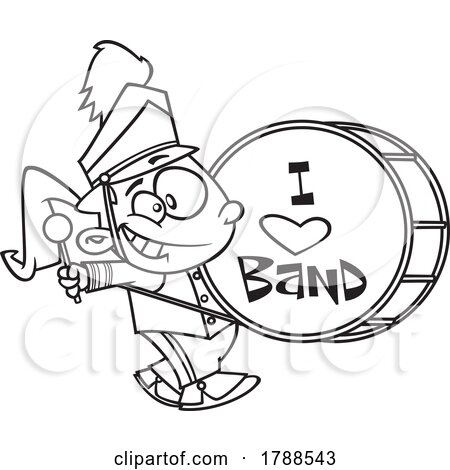 Cartoon Black and White Girl Playing a Drum in a Marching Band by toonaday