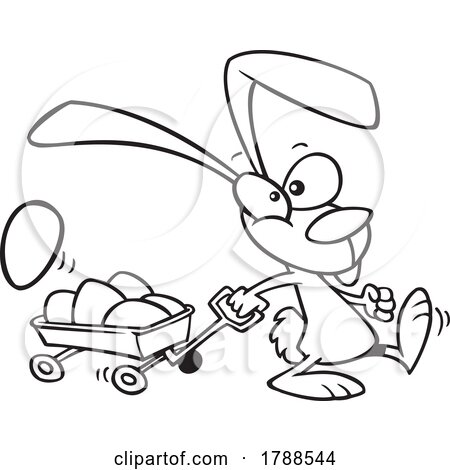 Cartoon Black and White Easter Bunny Pulling a Wagon of Chocolate Eggs by toonaday