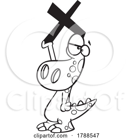 Cartoon Black and White Math Dinosaur with a Multiplication Symbol by toonaday