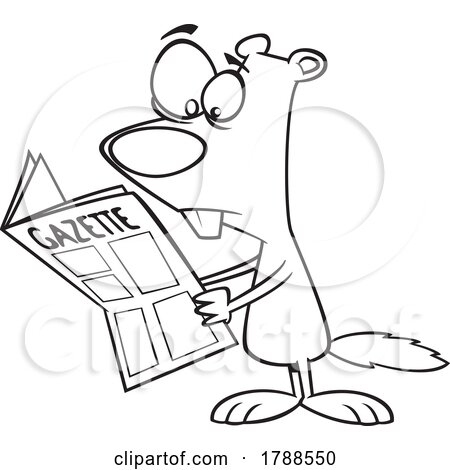 Cartoon Black and White Groundhog Reading the Newspaper by toonaday