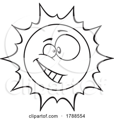 Cartoon Black and White Cheerful Sun by toonaday