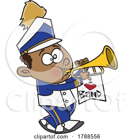Cartoon Boy Playing a Trumpet in a Marching Band by toonaday
