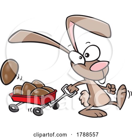 Cartoon Easter Bunny Pulling a Wagon of Chocolate Eggs by toonaday